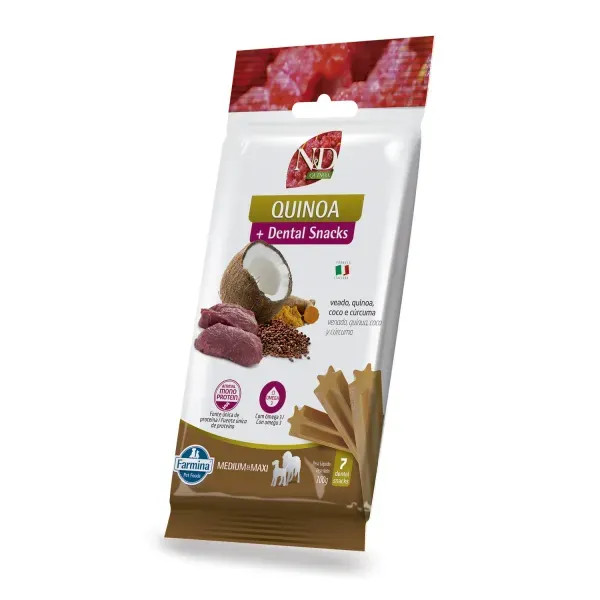 Petisco Dental N&amp;D Quinoa Cães Médios e Grandes Veado, Quinoa, Coco e Cúrcuma 100 g